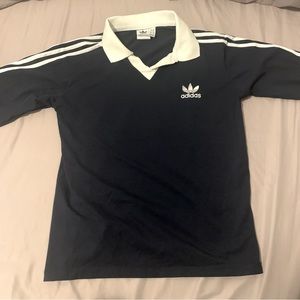 Adidas Blue Navy Long Sleeve Polo Collared Shirt Tee